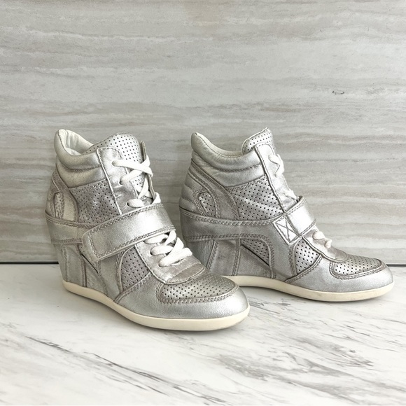 Ash Bowie Metallic Silver Hidden Wedge Sneakers Size 36​ - Picture 4 of 14